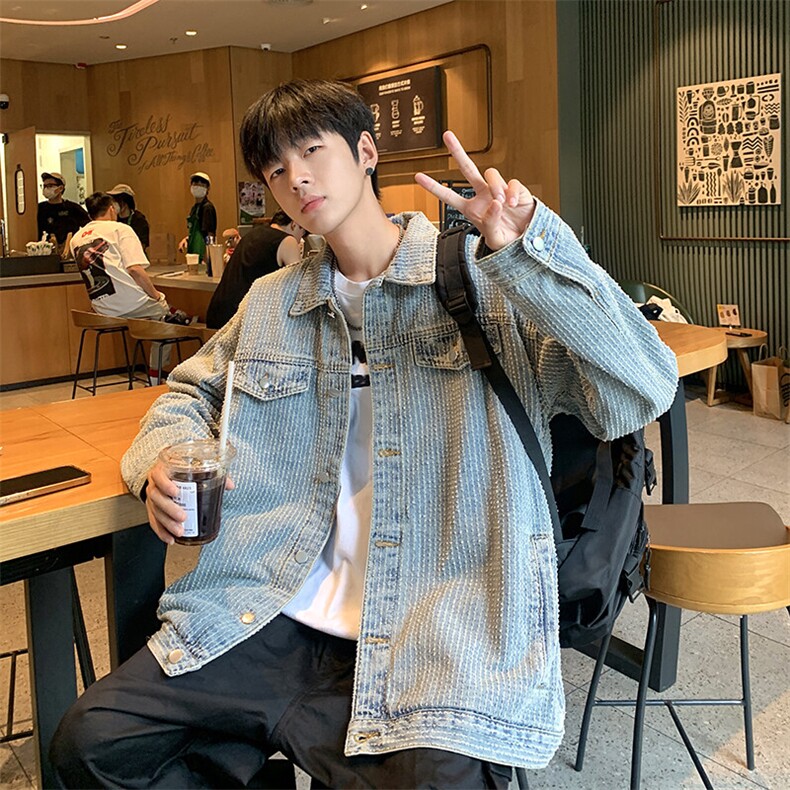 高级感工装夹克男春秋季美式ins小香风牛仔外套宽松上衣JK56-P53，男装夹克，星座308B-1