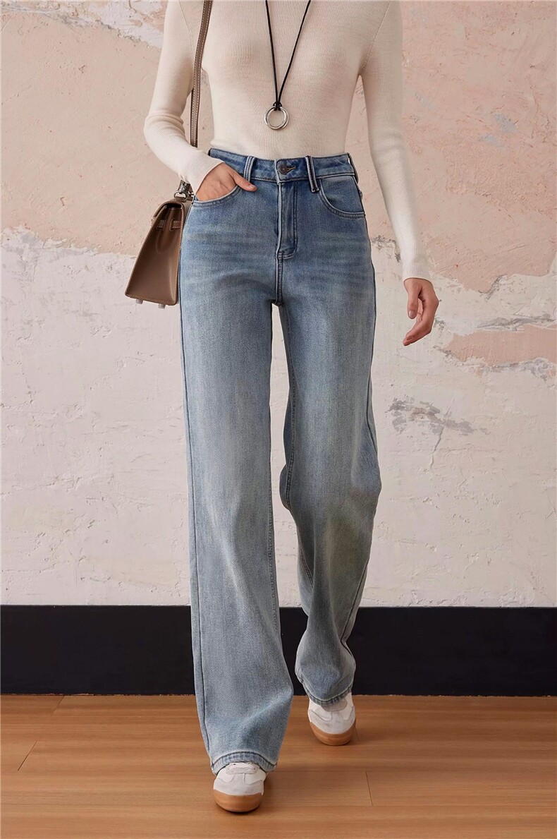 2025年秋季时尚百搭通勤简约休闲牛仔裤，女装牛仔裤，湘姗