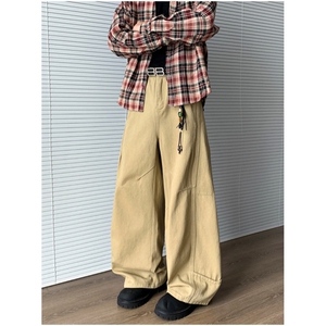 简约复古弯刀裤男宽松廓形直筒百搭工装长裤NK0562-P55图片