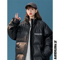 1中性风鳄鱼纹棉衣女手塞棉夹克PU皮棉衣男外套8507P120控158，女装棉衣/棉服，星座226-2