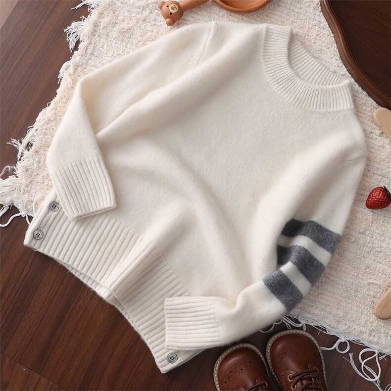 新款百搭七针彩条三道杠，童装儿童羊毛衫，联起羊绒