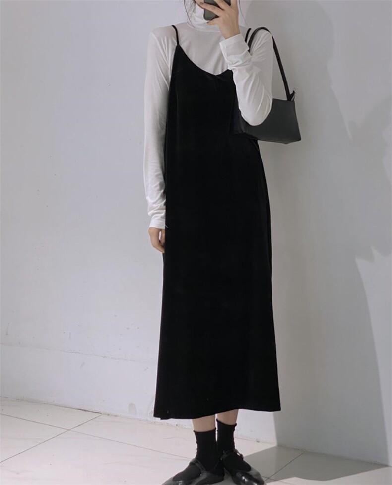 丝绒吊带裙，女装背心吊带，驿谷