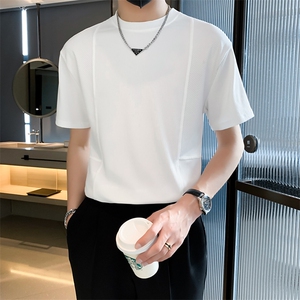 夏季 新款褶皱肌理质感宽松韩版廓形短袖T恤男坠感半袖打底衫T554图片