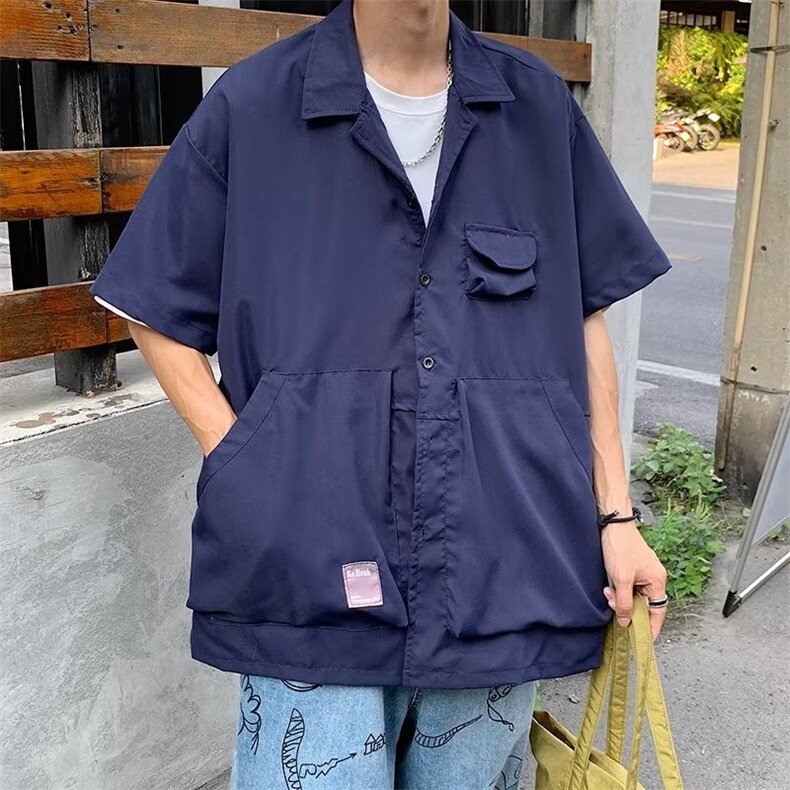 日系五分袖夏季新款衬衫潮流慵懒男方领衬衫S2238P38,男装衬衫,星座1116-2