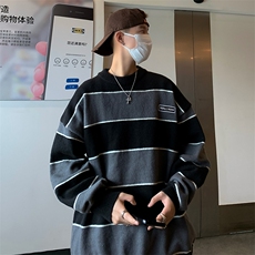针织衫男韩版潮流条纹拼色高街帅气2024冬季ins宽松毛衣MZ227-P46，男装针织衫/毛衣，星座412-2