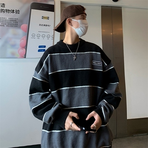 针织衫男韩版潮流条纹拼色高街帅气2024冬季ins宽松毛衣MZ227-P46图片