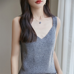 时尚V领针织吊带背心女夏季新款修身显瘦无袖打底衫内搭上衣图片