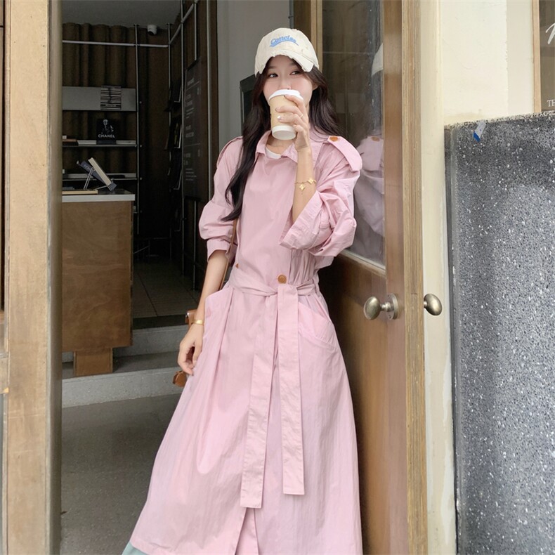 高级小众英伦风粉色风衣外套女春秋2025年超火好看漂亮中长款大衣,女装风衣,2C016