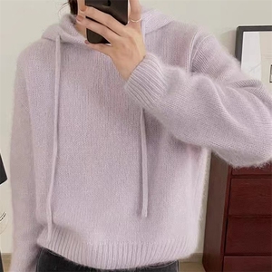 慵懒风网红小众设计感短款毛衣女减龄抽绳灯笼袖图片