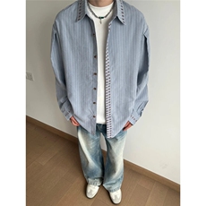 美式复古条纹衬衫长袖男秋季宽松休闲简约高级感衬衣CS211-P51，男装衬衫，星座208-5
