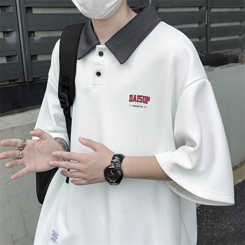 POLO衫男韩版潮流拼色痞子帅气字母2024夏季新款ins体恤WB264-P31,男装Polo衫,星座412-2