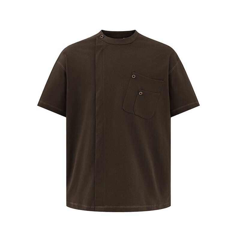 南夏乔装2025夏季新款日系纯色口袋装饰圆领短袖复古潮流休闲T恤，男装T恤，电商S006（B521）