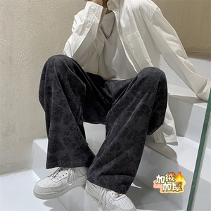 ND816-TP50 控价68 冬季潮牌暗花休闲裤加绒直筒韩版阔腿裤男图片
