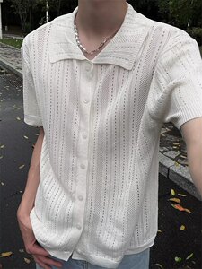 复古衬衫男夏装港风学生宽松小众设计感趣味新款男装上衣外穿图片