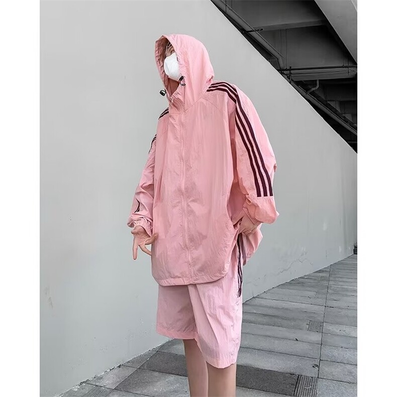 条纹简约轻薄透气外套套装宽松休闲五分短裤防晒套装男BK88,男装牛仔裤,星座1116A-1（原606A）