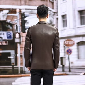 春秋款男士绵羊皮西服真皮休闲外套韩版中年男装百搭通勤夹克潮图片