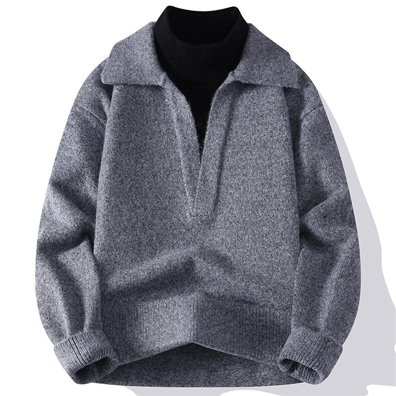 25672-特P70秋季时尚圆领套头毛衣男针织衫假两件翻领宽松打底衫，男装针织衫/毛衣，电商D310B