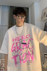 现货字母印花短袖t恤男夏季2025新款潮流复古hiphop五分袖，男装T恤，星座218-1（原230）