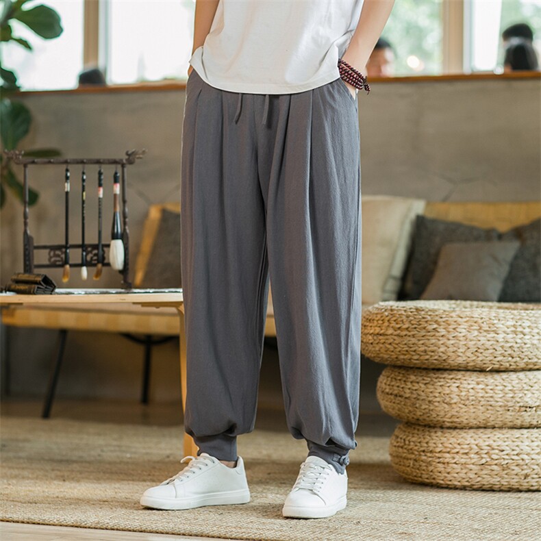 热卖秋季风棉麻休闲裤男宽松大码束脚僧裤 XZ314A-1-K021-P35图片