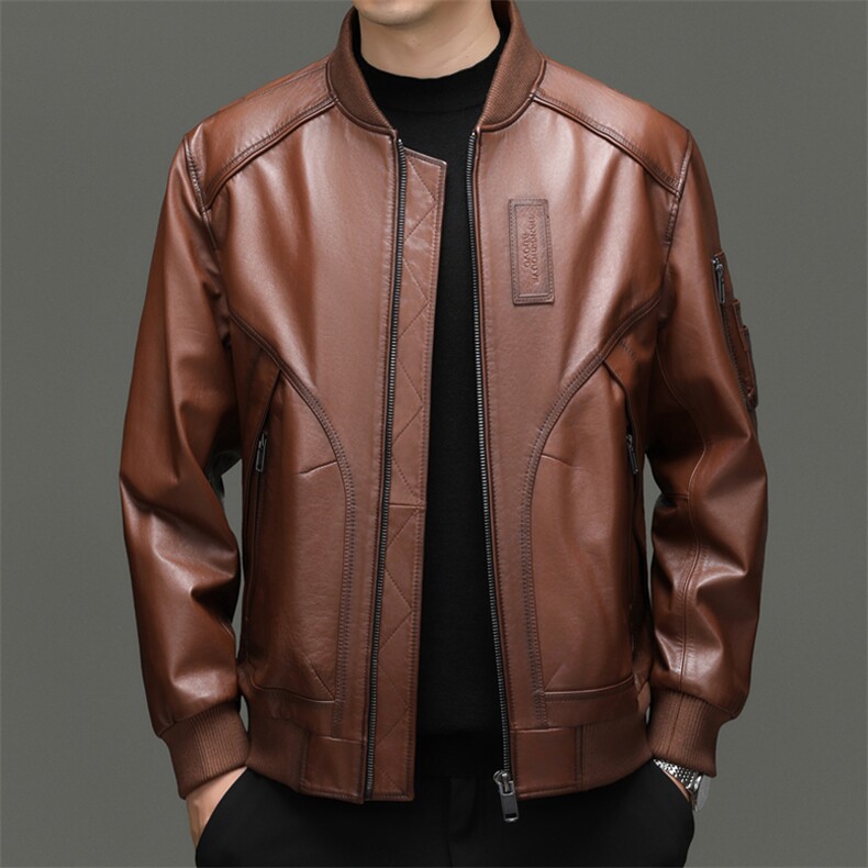 BG-S25233春秋款海宁男式头层牛皮真皮皮衣男棒球领修身夹克,男装皮衣,电商B360A（原721A）