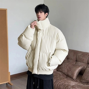 现货三防重磅硬挺boxy短款羽绒棉衣座山雕大毛毛领PU皮棉服外套冬图片