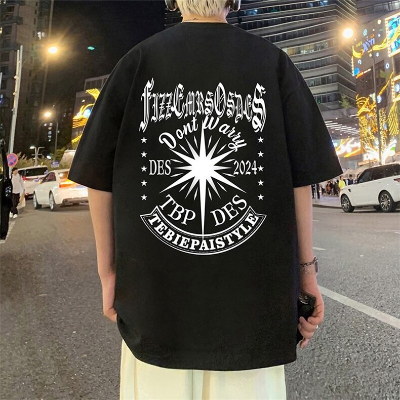 T738大码宽松纯棉运动圆领体恤衫oversize短袖T恤男重磅T图片