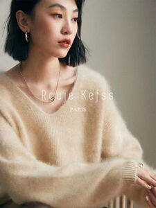 秋冬新款V领慵懒套头毛衣打底韩版宽松女针织上衣图片