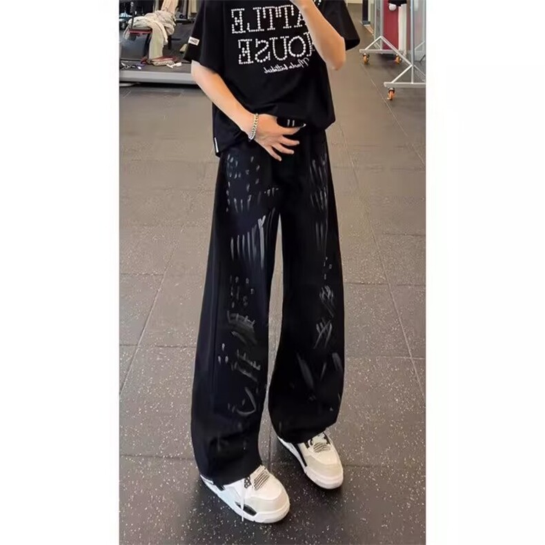 高街休闲美式百搭涂鸦牛仔裤男秋季新款潮流阔腿裤子LA10777-P45图片