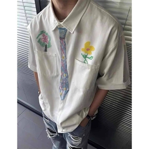 创意趣味手绘涂鸦领带衬衣少年感追梦短袖衬衫版夏季LC1255-P39图片