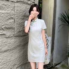 现货2024改良旗袍连衣裙年轻款女夏季新中式高级感禅意碎花裙，商品下架区，网红馆