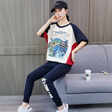 2020新款韩版夏季卡通图案原宿短袖T恤女配休闲运动服，女装套装/套裙，凯瑟曼