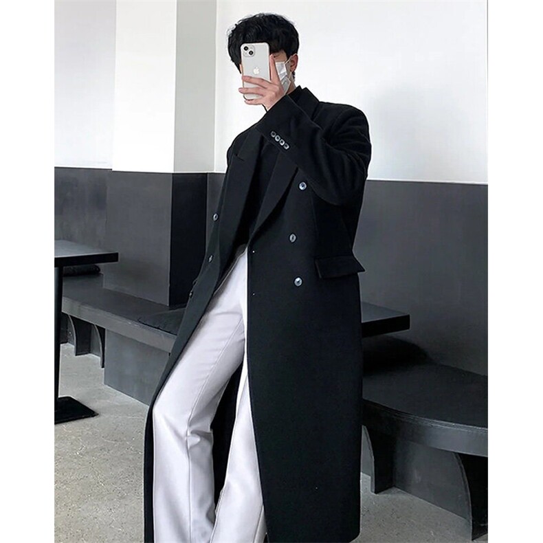 原版+垫肩~韩系毛呢大衣男休闲过膝长款风衣外套Y982-P125加棉135,男装风衣,星座1004-3