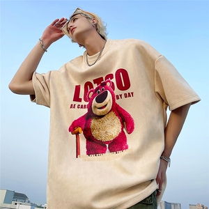 2024夏季新款美式复古麂皮绒T恤宽松卡通短袖JK23279-特p35-控48图片
