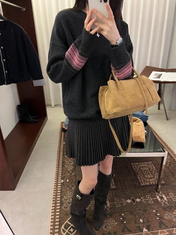 2026年秋季通勤套头时尚百搭通勤简约休闲撞色提花圆领,女装羊毛衫,圣旺供货