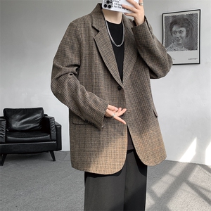 8XL-M美式复古格纹廓形西服外套男痞帅高级感休闲西装XF001P115图片