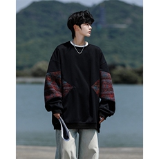 8XL-M春秋季圆领拼接撞色民族风卫衣男新款潮牌上衣服WY005P58，男装民族服装，电商B312