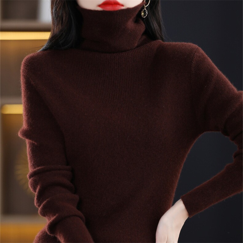 网红堆堆领长袖毛衣女保暖显瘦修身百搭打底针织衫短款纯色内搭新,针织衫/毛衣,暖姿羊绒
