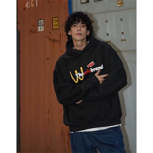 抖音得物 高品质印花连帽卫衣 秋冬装美式宽松连帽纯色卫衣ADL116图片