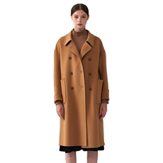 秋冬季羊毛休闲气质通勤翻领带兜长款双面呢大衣，女装双面呢大衣，彬斯双面尼