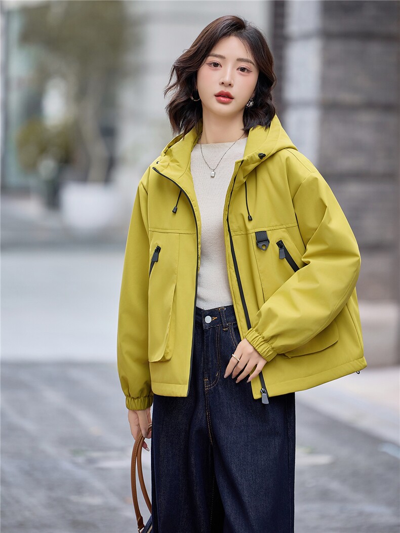 工装风休闲连帽加绒加厚短外套女2025秋冬新款宽松显瘦保暖派克服,女装短外套,依路服饰