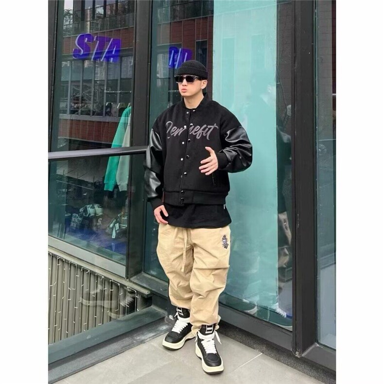 美式重磅毛呢拼接棒球服男春秋刺绣宽松休闲个性情侣夹克棉服外套,男装夹克,星座506A