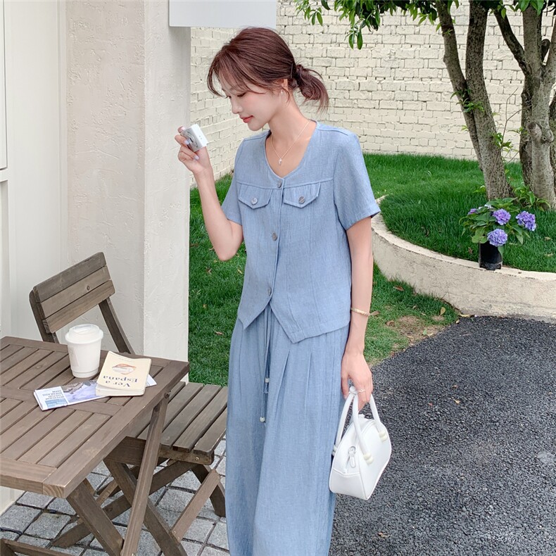 夏季阔腿裤短袖衫时尚两件套女,女装套装/套裙,浙宝069