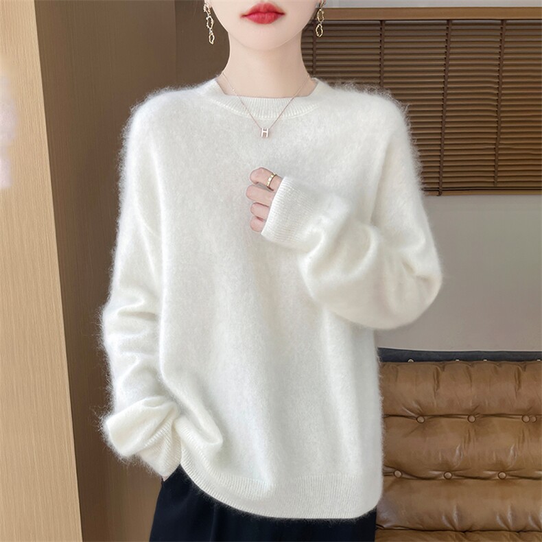 秋冬季新款舒适时尚百搭女士圆领拉绒长袖毛衣，女装羊绒衫，科源羊绒