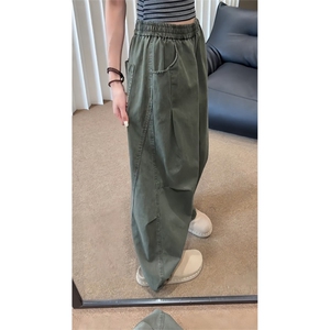 KZ03-P40 军绿色褶皱弯刀裤男秋季美式复古阔腿工装裤伞兵裤,男装工装外套,星座215-1