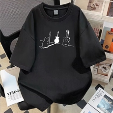 2026夏季新款日系复古趣味卡通印花T恤宽松圆领休闲潮流短袖男女，男装T恤，星座218-8