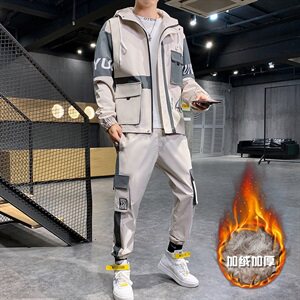 主推2020冬季男士连帽休闲运动套装青少年加绒加厚T808图片
