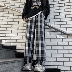 港风秋款男休闲裤纯棉千鸟格子拼接直筒宽松长裤H880P38，男装休闲裤，星座1013-1