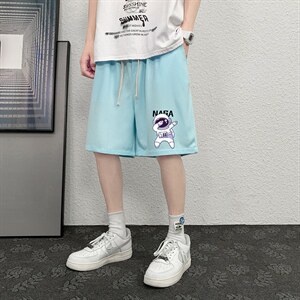 HD74225-P22 华夫格短裤男大码宽松五分裤男直筒中裤图片