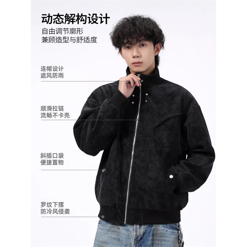 1506/Q72410/P71美式复古扎染PU皮夹克潮牌情侣百搭立领皮衣外套,男装夹克,星座1506