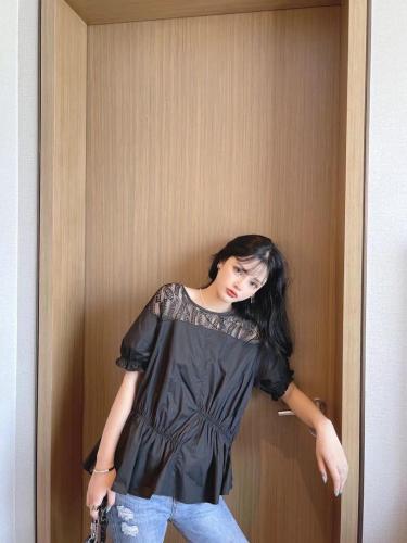 【现货】夏季新款宽松拼接蕾丝衬衫,女装衬衫,裴兔子
